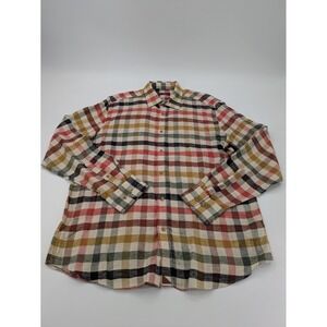 UNTUCKit Mens Valais  XL Linen L/S Button‎ Up Shirt Red Brown Check Plaid